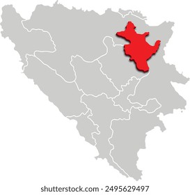 TUZLA PODRINJE map administrative division of BOSNIA AND HERZEGOVINA 3d isometric map
