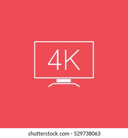 TV 4K Flat Icon On Red Background