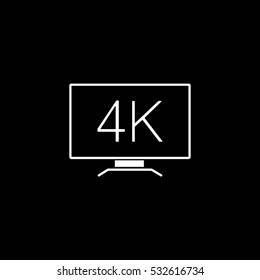 TV 4K Flat Icon On Black Background