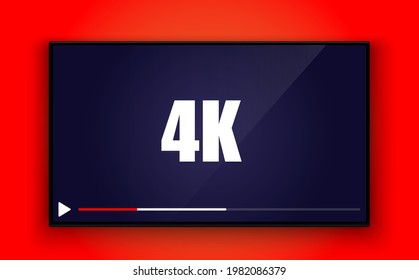 TV 4K Live streaming HD Video Mockup on red Background. Vector illustration