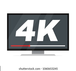  TV with 4k Ultra HD video technology. Computer monitor. Flat cartoon vector illustration icon design. Isolated on white background. 4k concept