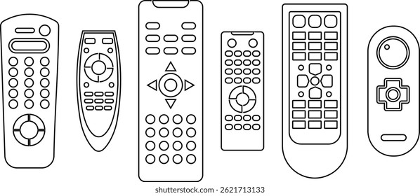 TV, Ac remote button icon set flat and line collection isolated on transparent background. It is an electronic device to operate smart TV from a distance technology wirelessly power for app and web