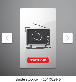 tv, ad, advertising, television, set Glyph Icon in Carousal Pagination Slider Design & Red Download Button