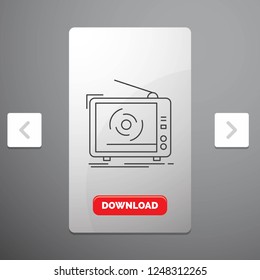 tv, ad, advertising, television, set Line Icon in Carousal Pagination Slider Design & Red Download Button