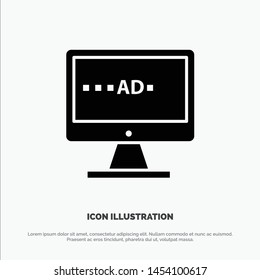 TV, Ad, Television, Screen, Lcd solid Glyph Icon vector