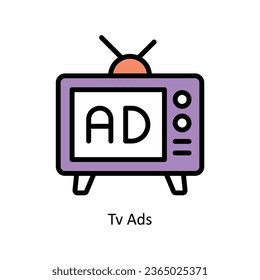 Tv Ads vector Fill outline icon illustration. EPS 10 File.