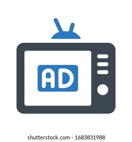 tv ads vector glyph color icon 