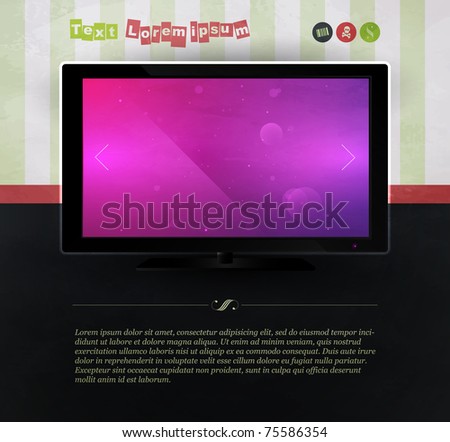 TV against the wall with wallpaper. Website Template