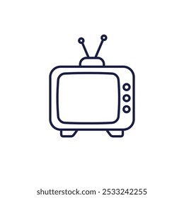 tv with antenna icon, old television line vector