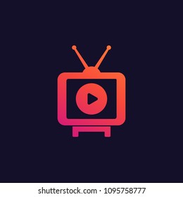 tv with antenna icon, vector logo