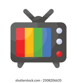 Um ícone de aplicativo de TV que indica um aplicativo de serviços de televisão ou streaming, apresentado por uma tela ou antena, indicando acesso a conteúdo de vídeo