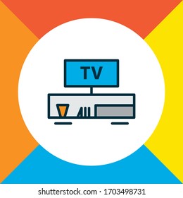 Tv bench icon colored line symbol. Premium quality isolated television element in trendy style.