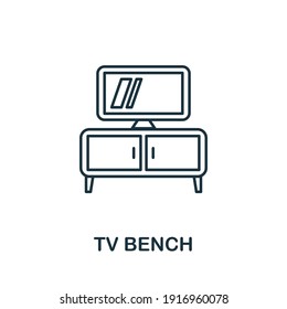 Icono del banco de televisión. Simple ilustración de la colección de muebles. Icono de banco de televisión creativo para diseño web, plantillas, infografías
