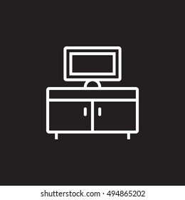 tv bench line icon, outline vector sign, linear pictogram isolated on black. logo illustration