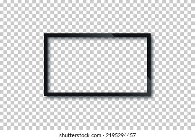 Ilustración vectorial de marco negro de TV. 3d pantalla en blanco realista de gran pantalla de televisión o monitor de ordenador, gran pantalla de dispositivo digital, presentación vacía aislada en fondo transparente