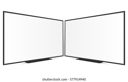 TV with blank white screen isolated. Mockup can be used for showcase your advertising projects or screenshots pages. Vector illustration