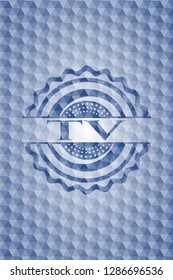 TV blue emblem with geometric background.