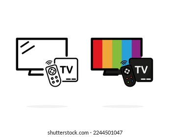 icono de la caja de tv, control remoto multimedia digital para la aplicación web botón icono del logotipo del banner - Vector