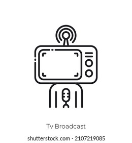 Icono de TV Broadcast. Diseño de icono de estilo de esquema aislado en fondo blanco