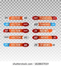 TV broadcast lower third banner template. TV title news bar logos, news feeds, television, radio channels. Banner of live television broadcast media