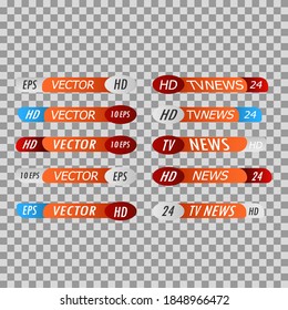 TV broadcast lower third banner template. TV title news bar logos, news feeds, television, radio channels. Banner of live television broadcast media