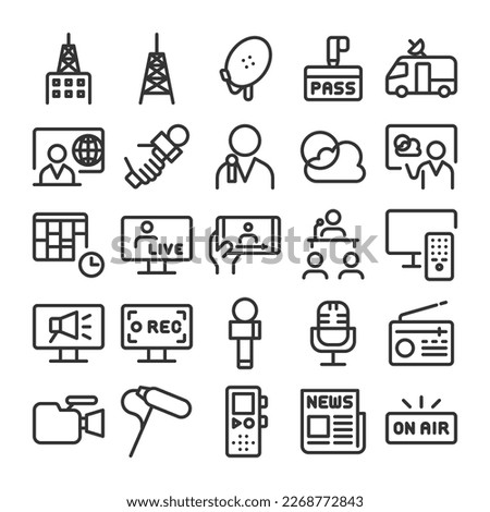 TV broadcast media icon set