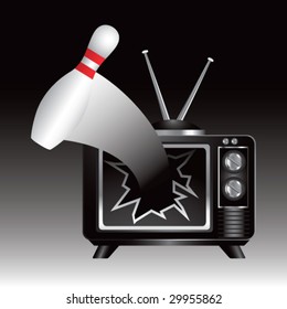 tv broken by bowling pin