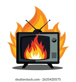 TV Burning With Fire Vector Illustration On White Background 