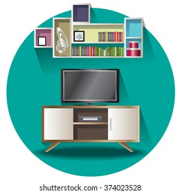 Tv cabinet elevation set with background   for interior