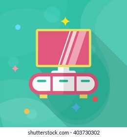 TV cabinet icon , Vector flat long shadow design.