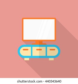 TV cabinet icon , Vector flat long shadow design.