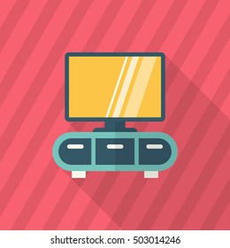 TV cabinet icon , Vector flat long shadow design.