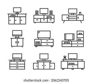 tv cabinet set icon. high quality icons suitable for furniture business, internet, web design graphic assets, apps, drawing and coloring books, print media, etc. EPS 10 vector line icon.