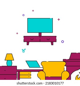 TV cabinet, TV stand filled line vector icon, simple illustration, related bottom border.