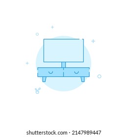 TV cabinet, TV stand vector icon. Flat illustration. Filled line style. Blue monochrome design. Editable stroke. Adjust line weight.