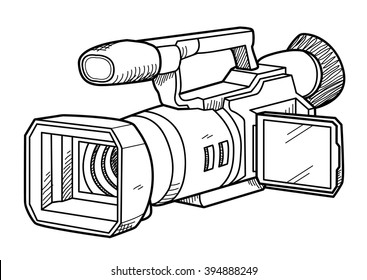 TV Camera Doodle, a hand drawn vector doodle illustration of a TV camera for professional broadcast use.