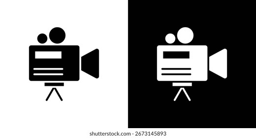 TV camera icon collection. Black and white filled vector illustration.