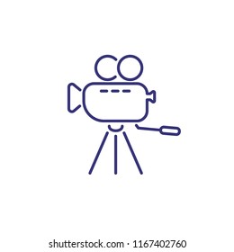 TV camera line icon. Capturing, studio, equipment. Filmmaking concept. Can be used for topics like movie production, broadcasting, show making, video recording