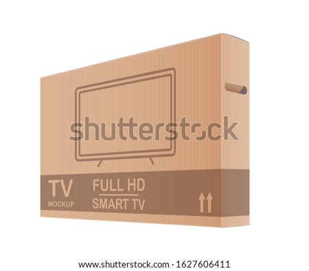 Tv Cardboard Box Package Isolated On White Background. 3d Vector Photo Realistic Illustration