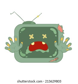 TV caricature as a zombie, vector illustration on white background