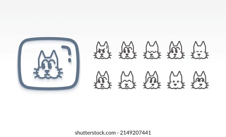 Juego de iconos de gatos de TV, cara de gato Kawaii.