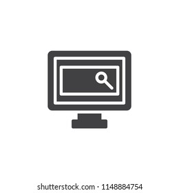 TV channel search vector icon. filled flat sign for mobile concept and web design. Television and magnifier simple solid icon. Symbol, logo illustration. Pixel perfect vector graphics