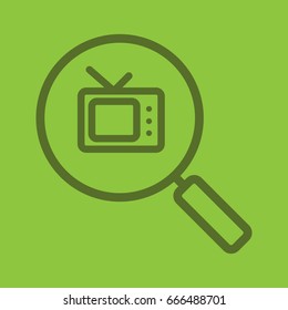 TV channel stream search color linear icon. Magnifying glass with tv-set. Thick line outline symbols on color background. Vector illustration