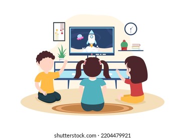 TV Channel Template Hand Drawn Cartoon Flat Illustration Home Entertainment for Watching Movie, Action Film or Breaking News in Television