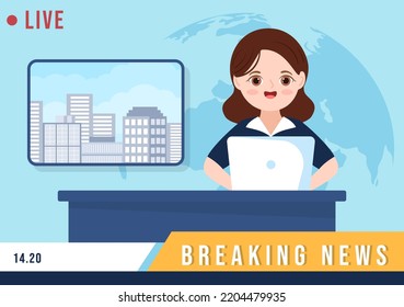 TV Channel Template Hand Drawn Cartoon Flat Illustration Home Entertainment for Watching Movie, Action Film or Breaking News in Television