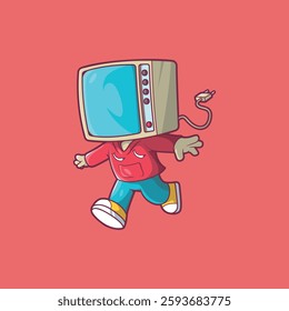 A TV character running with open arms vector illustration. Technology, mascot design concept.