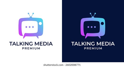 TV chat logo design vector. Chat media icon. Bubble and funny TV with letters isolated on a white and dark background. TV show channel. Vector illustration.