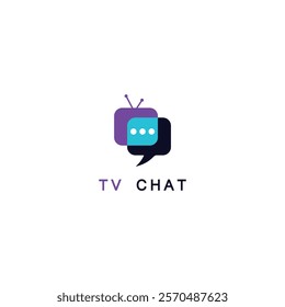 TV chat logo. Chat emblem. Bubble and funny TV with letters on a white background.
