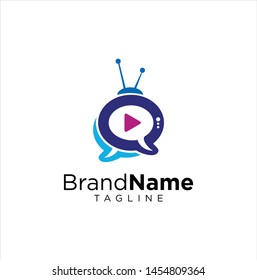 TV chat logo. media play chat icon design. Bubble shape Media Logo on a white background