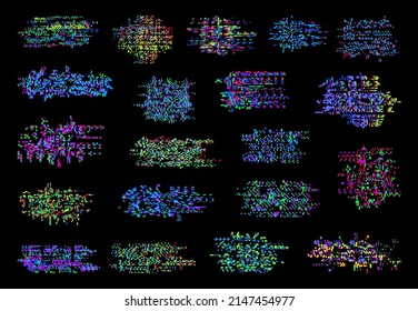 TV color pixel noise glitch, monitor signal decay and screen bugs. VHS video error glitch, cassette collapse or television broadcast signal lost, monitor glitch vector effects set with color pixels